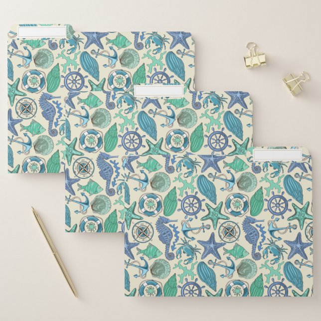 Teal Sea Animals Pattern File Folder (Set)