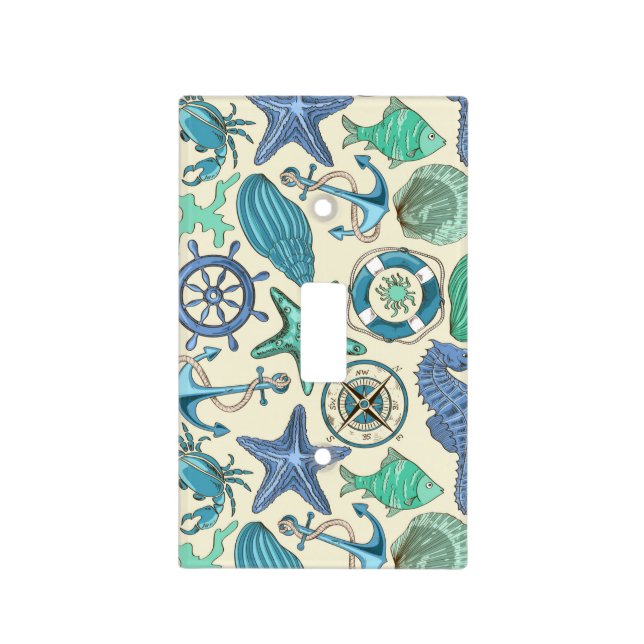 Teal Sea Animals Pattern Light Switch Cover (Front)