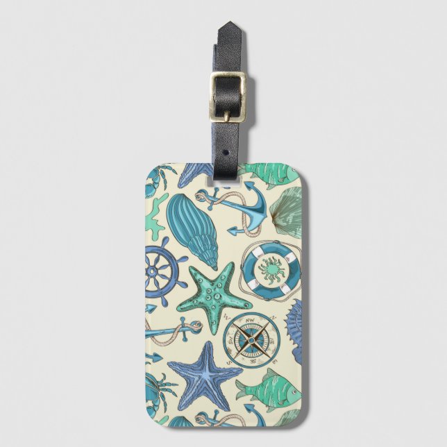 Teal Sea Animals Pattern Luggage Tag (Front Vertical)