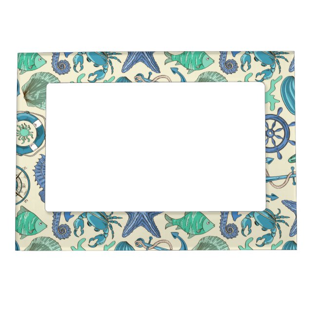 Teal Sea Animals Pattern Magnetic Frame (Front)