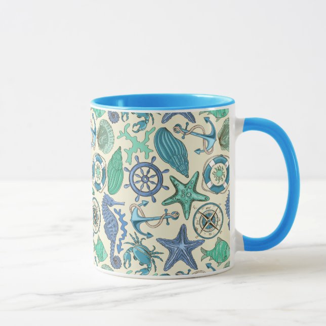 Teal Sea Animals Pattern Mug (Right)