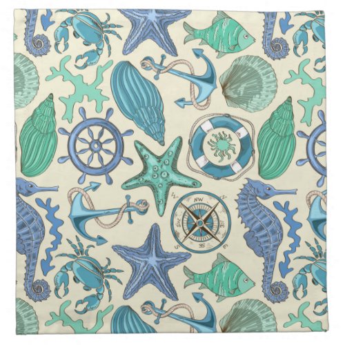 Teal Sea Animals Pattern Napkin