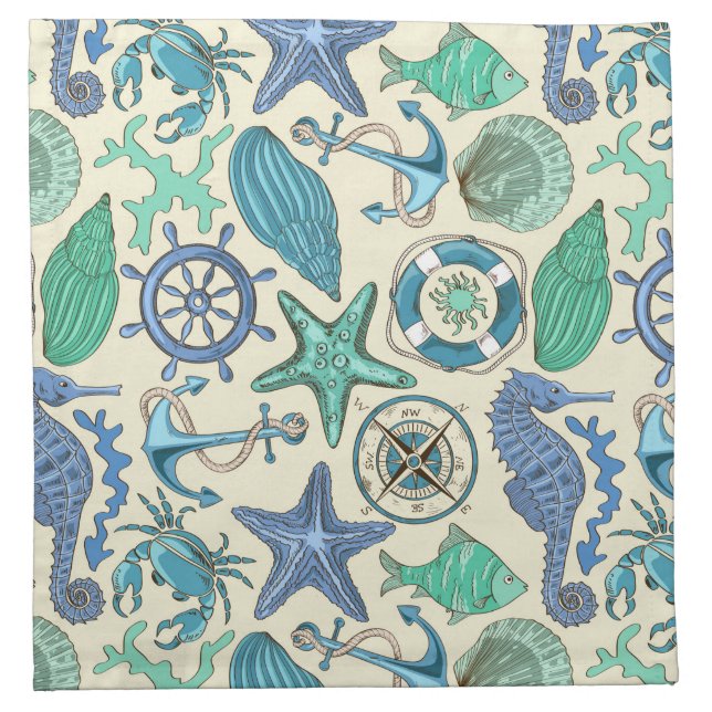 Teal Sea Animals Pattern Napkin (Front)