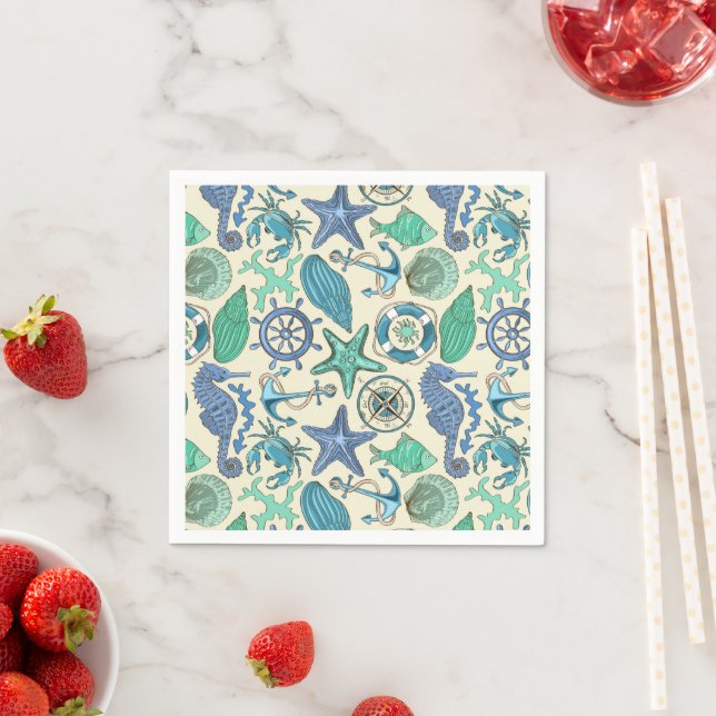 Teal Sea Animals Pattern Napkins (Insitu)