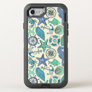 Teal Sea Animals Pattern OtterBox Defender iPhone SE/8/7 Case