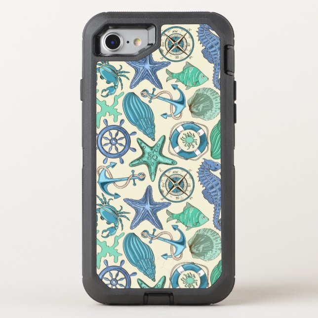 Teal Sea Animals Pattern Otterbox iPhone Case (Back)