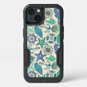 Teal Sea Animals Pattern iPhone 13 Case