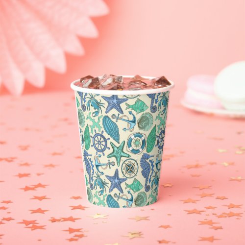 Teal Sea Animals Pattern Paper Cups