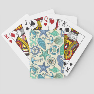 Teal Sea Animals Pattern Poker Cards