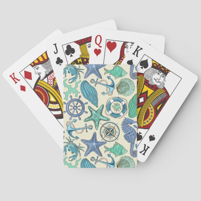 Teal Sea Animals Pattern Poker Cards (Back)