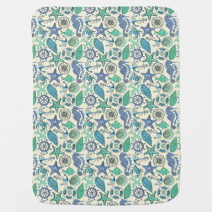 Teal Sea Animals Pattern Receiving Blanket