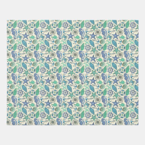 Teal Sea Animals Pattern Rug