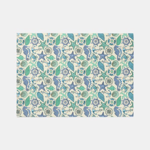 Teal Sea Animals Pattern Rug