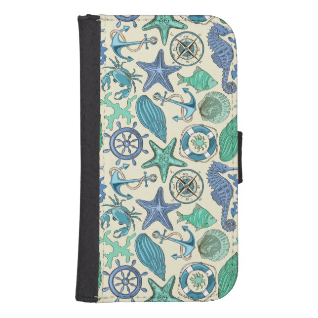Teal Sea Animals Pattern Samsung Galaxy Wallet Case (Front)