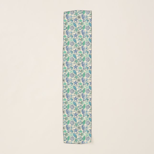 Teal Sea Animals Pattern Scarf (Front)