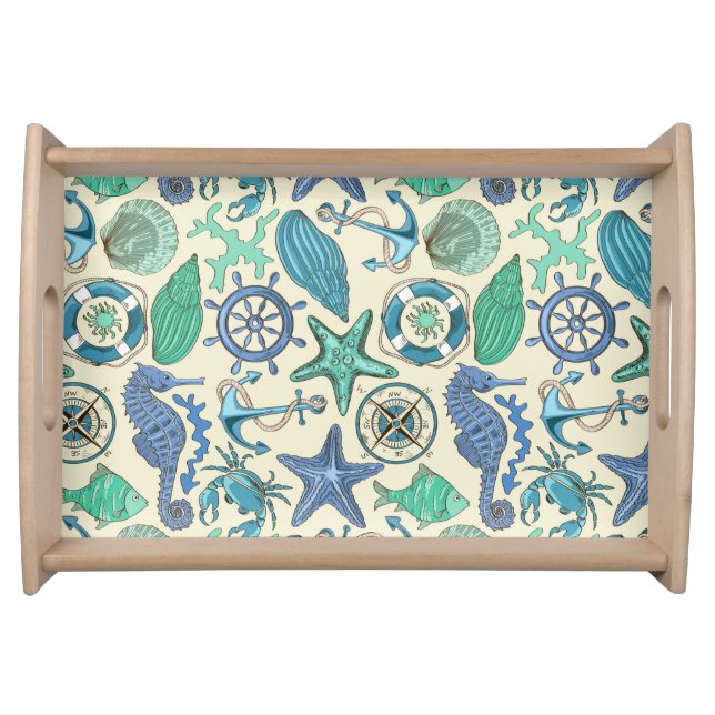 Teal Sea Animals Pattern Serving Tray (Front)