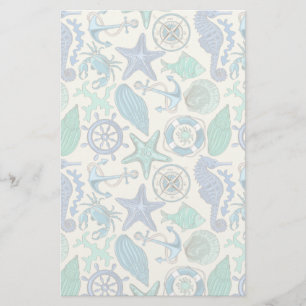 Teal Sea Animals Pattern Stationery