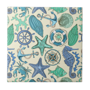 Teal Sea Animals Pattern Tile