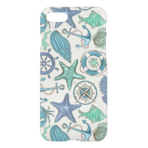 Teal Sea Animals Pattern iPhone SE/8/7 Case