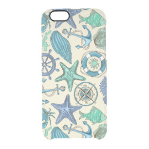Teal Sea Animals Pattern Clear iPhone 6/6S Case