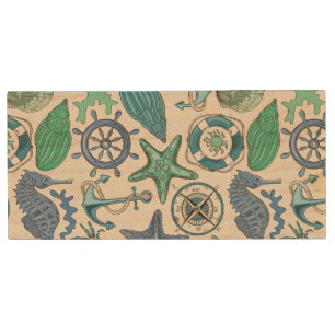 Teal Sea Animals Pattern Wood USB Flash Drive