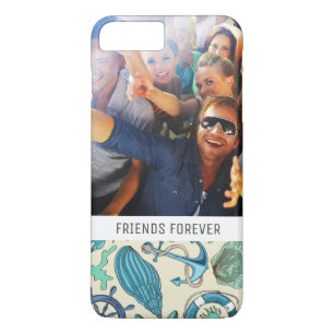 Teal Sea Animals Pattern Your Photo & Text iPhone 8 Plus/7 Plus Case