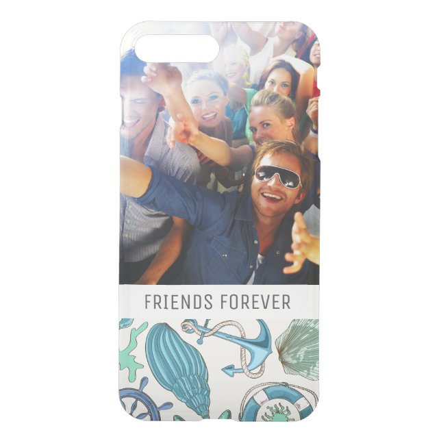 Teal Sea Animals Pattern | Your Photo & Text Uncommon iPhone Case (Back)