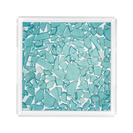 Teal Sea Glass Nautical Print Acrylic Tray