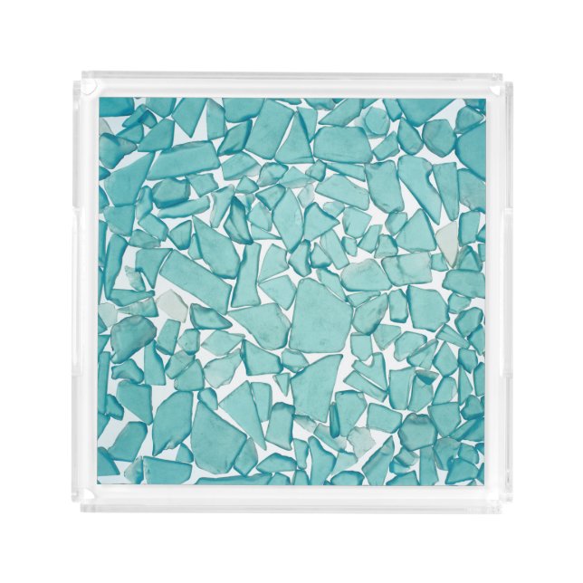 Teal Sea Glass Nautical Print Acrylic Tray (Front)
