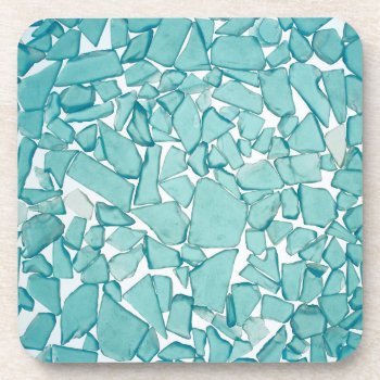 Teal Sea Glass Nautical Print Beverage Coaster by KnotPaperStitch at Zazzle