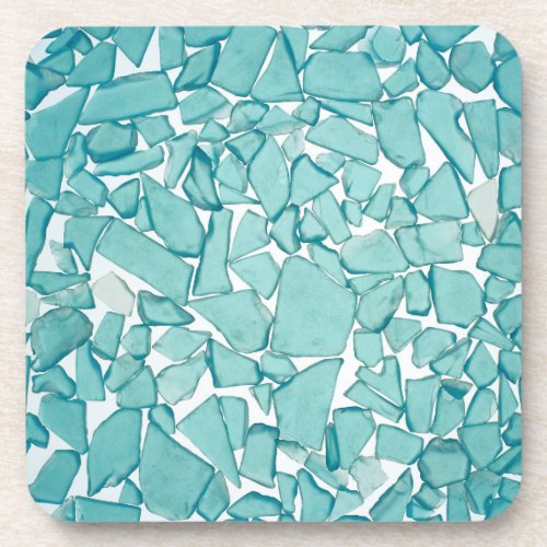 Teal Sea Glass Nautical Print Beverage Coaster