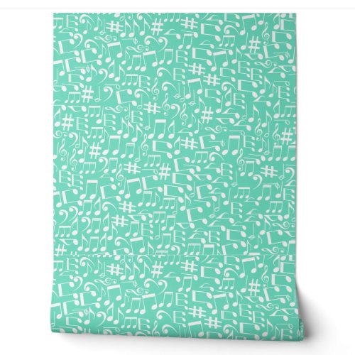 Teal Sea Green Aquamarine Dancing Music Notes Wallpaper