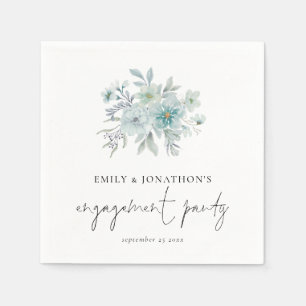 Teal Sea Mist Florals Script Engagement Party Napkins