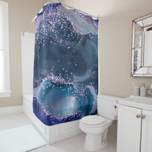  Teal Sea Ocean Agate Celestial  GLITTER AP8   Shower Curtain