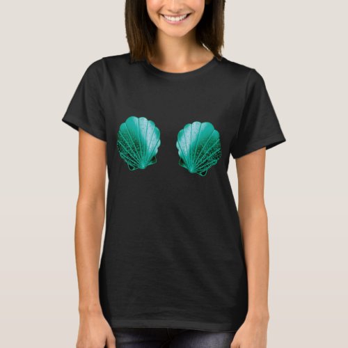 Teal Sea Shell Mermaid Bra Halloween Costume T_Shirt