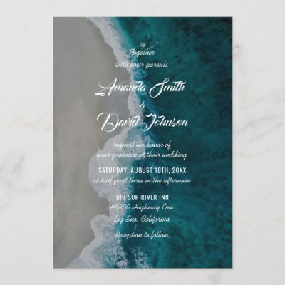 Teal Sea Shore Destination Beach Wedding Invitation