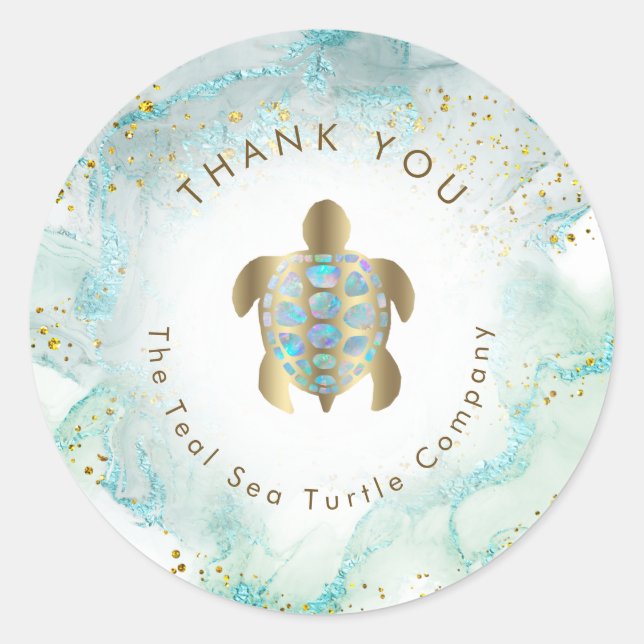 teal sea turtle design  classic round sticker (Front)