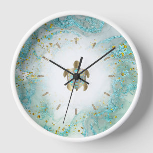 teal sea turtle design  clock