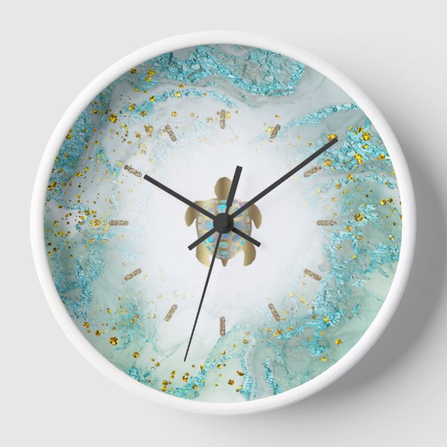 teal sea turtle design  clock (Front)