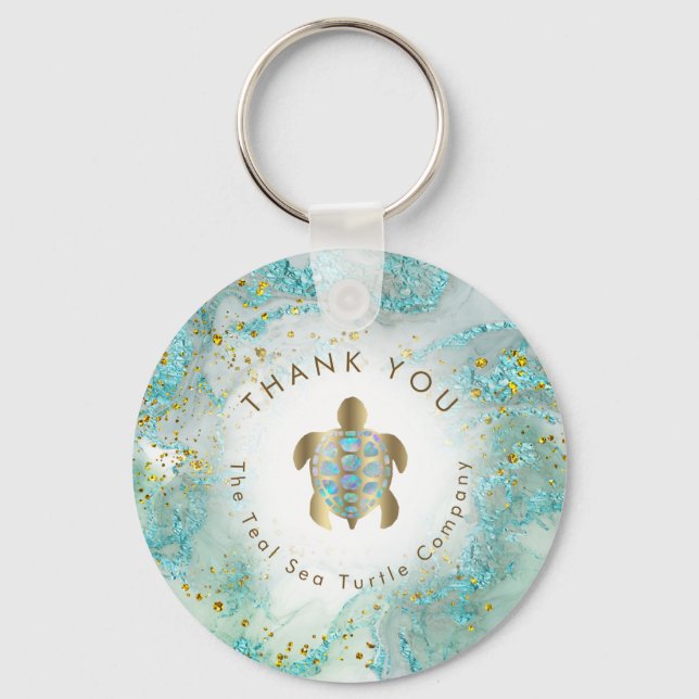 teal sea turtle design  keychain (Front)