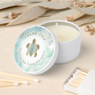 teal sea turtle design  mini candle favors