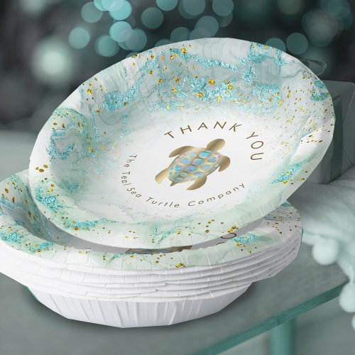 teal sea turtle design paper bowls