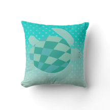 Teal Sea Turtle on Ombre Dots Throw Pillow