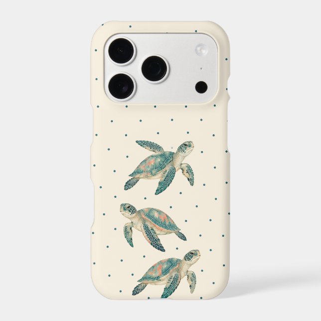 Teal Sea Turtle Polka Dot iPhone 18 Pro Case (Back)