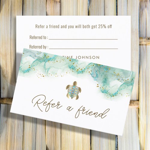 teal sea turtle referral card