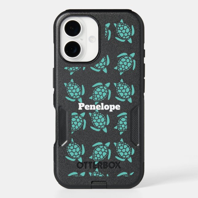 Teal Sea Turtles Pattern with Your Name  Otterbox iPhone Case (Back)