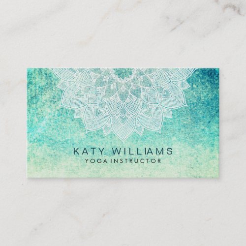 Teal Sea Yoga Instructor Lotus Flower Watercolor Business Card