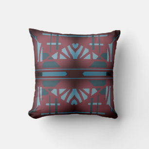 Teal Seafoam Burgundy Mediterranean Mosaic Design Throw Pillow
