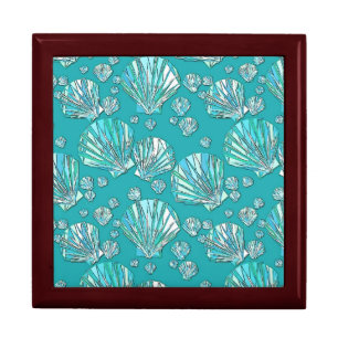 Teal, seafoam sea shells, turquoise background gift box