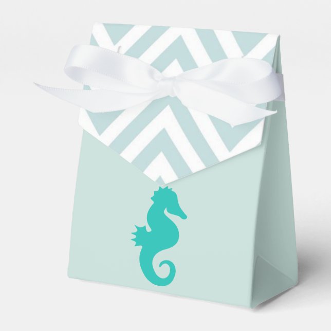 Teal Seahorse Beach Theme Baby Shower Favor Box (Front Side)